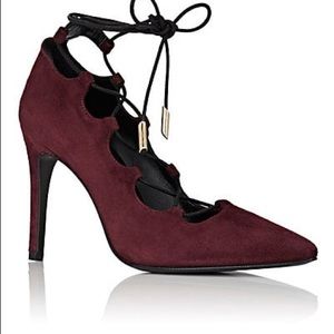 BARNEYS NEW YORK suede lace up pump dark plum